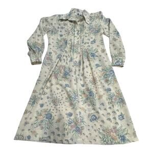 Vintage Kenny Classics 14 Poly Wool Blend Ivory Floral Butterflies AOP Dress